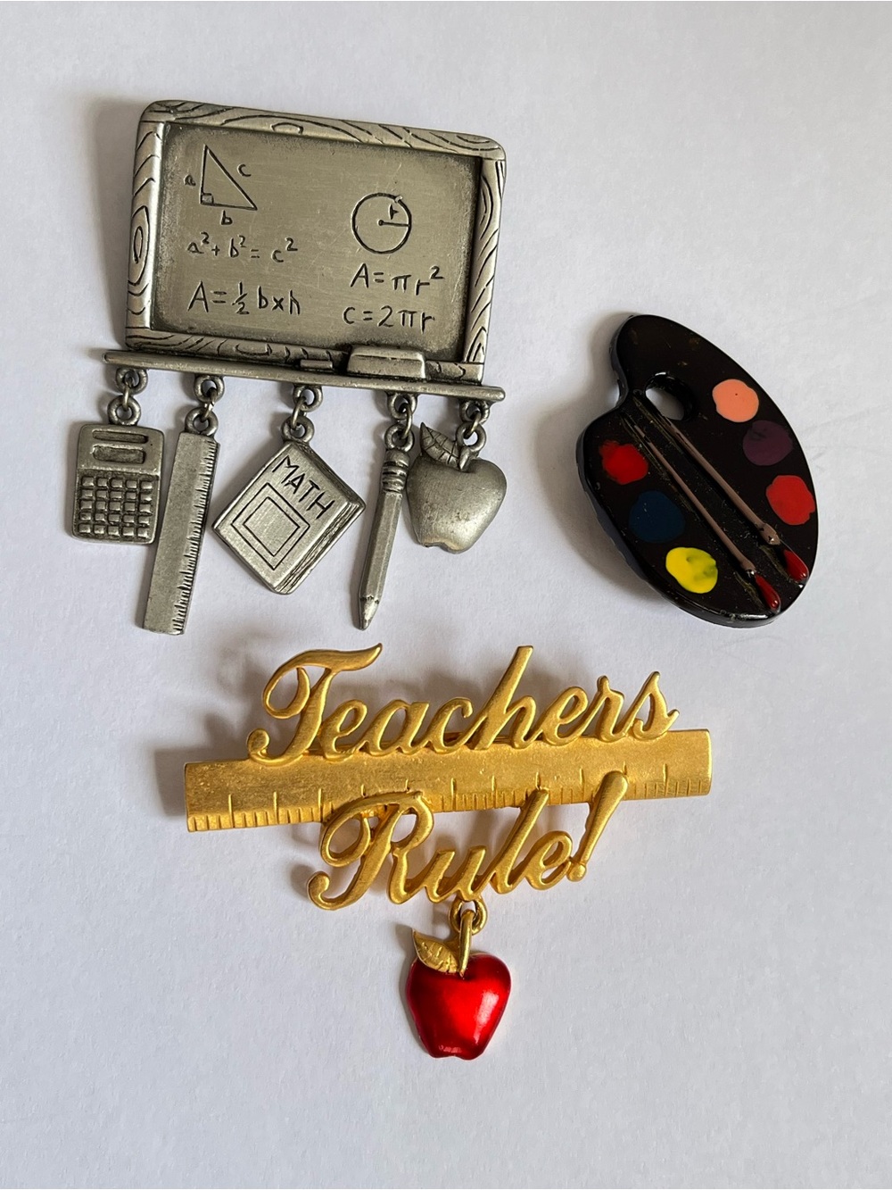 Teacher Brooch lot of 3 ART Math Science Brooch Pin educator school